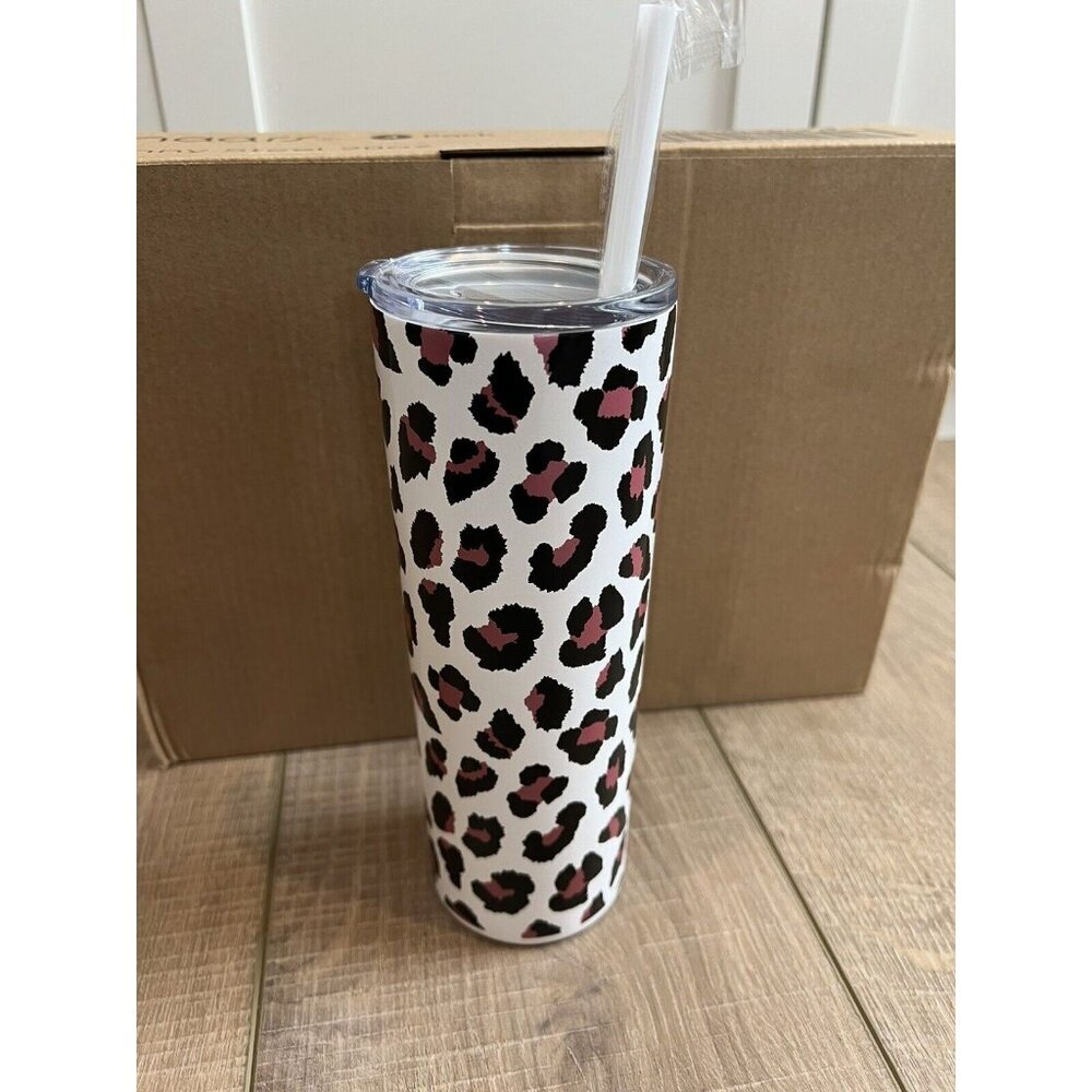 20oz Skinny Tumblers Set of 4 Stainless Leopard Cheetah Lid with Straw